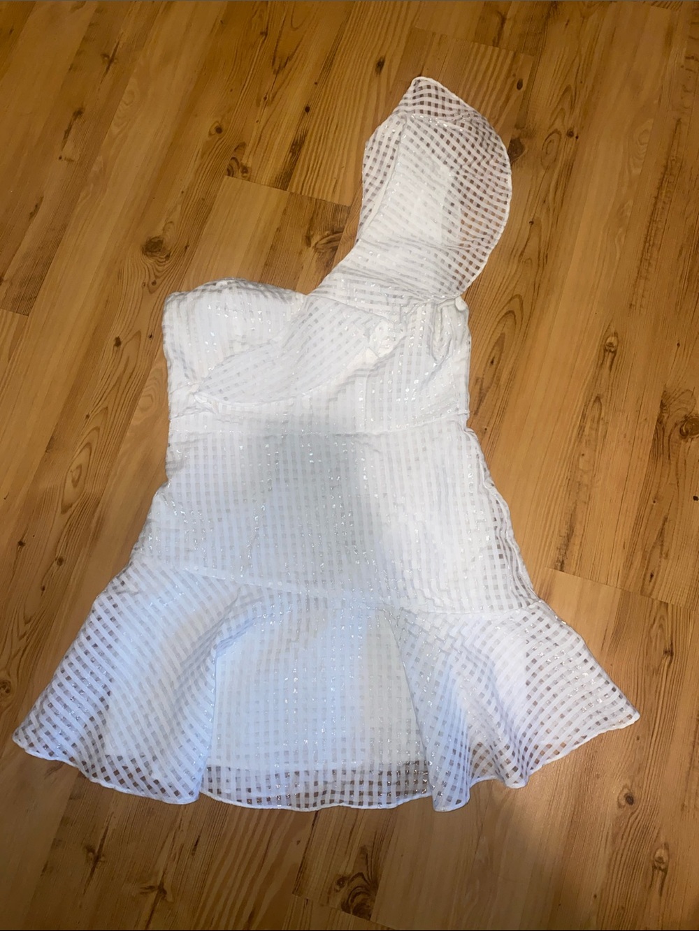 SHEIN White One-Shoulder Mesh Fit & Flare Dress